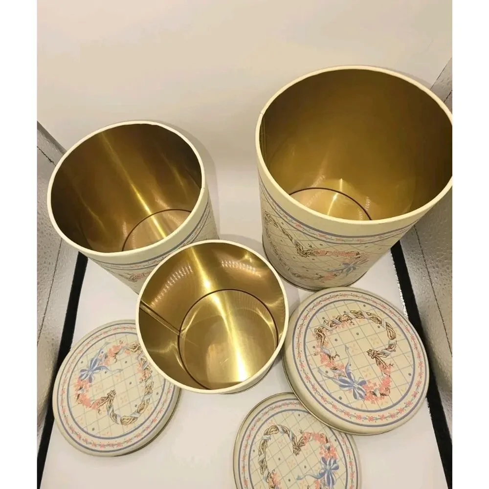 Vintage 1989 Lloyd Beige Nesting Canister Set of 3 Hearts Ribbons
